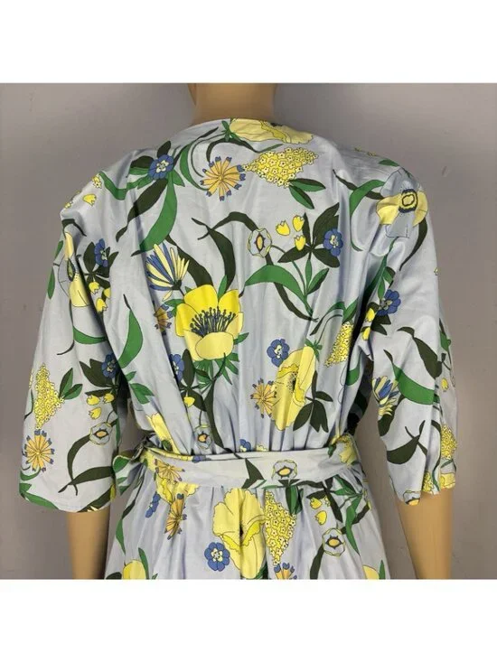 INC Mabel Poplin Belted Midi Dress Sz S Blue/Multicolor Floral Bouquet Spring - Picture 5 of 12